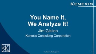 You Name It,
We Analyze It!
Jim Gilsinn
Kenexis Consulting Corporation

You Name It, We Analyze It!

1

 