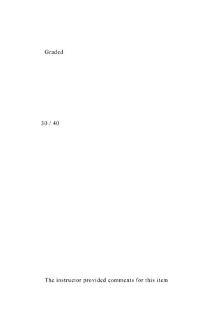 Graded
30 / 40
The instructor provided comments for this item
 