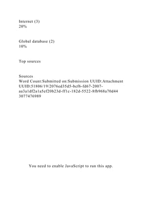 Internet (3)
20%
Global database (2)
10%
Top sources
Sources
Word Count:Submitted on:Submission UUID:Attachment
UUID:51806/19/2076ed35d5-bcf6-fd67-2007-
aa3a1df2a1a5ef20b23d-ff1c-182d-5522-8fb968a70d44
3077476989
You need to enable JavaScript to run this app.
 