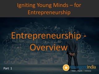 Entrepreneurship -
Overview
Part 1
Igniting Young Minds – for
Entrepreneurship
 