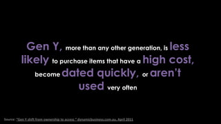 Gen Y hires, swaps, and shares
                     products, from electronics and white

                          goods ...
