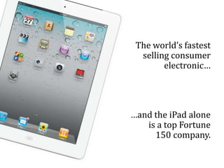 The world’s fastest
  selling consumer
        electronic…




…and the iPad alone
   is a top Fortune
     150 company.
 