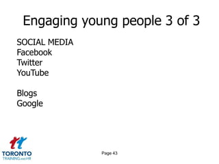 Page 41Engaging young people 1 of 3Don’t manage; mentorDon’t assign; explainDon’t dictate; solicitDon’t ignore; respondDon’t conceal; communicateOther dos and don’ts 