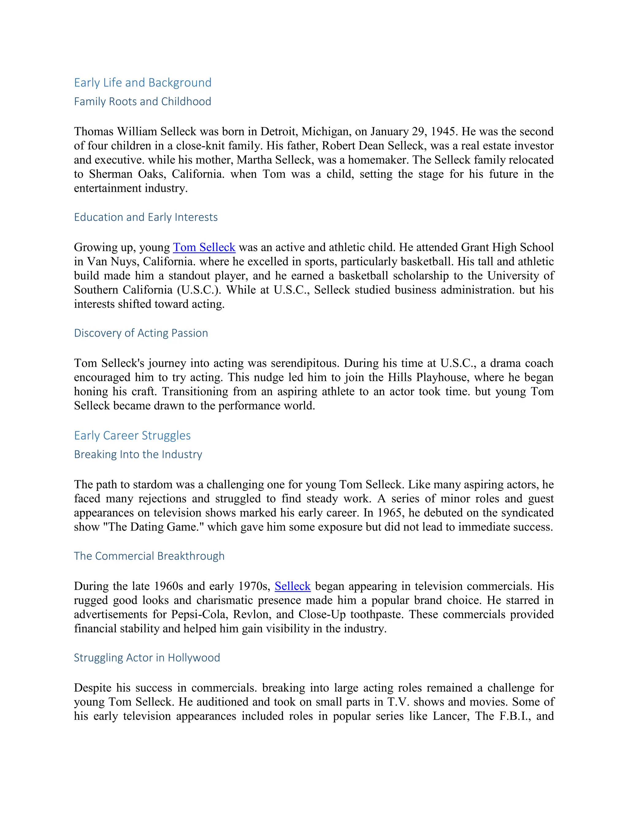 Young Tom Selleck: A Journey Through His Early Years and Rise to ...