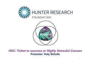 1
HSC: Ticket to success or Highly Stressful Cocoon
Presenter: Katy Schultz
 