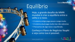 Equilíbrio
Hoje, o grande desafio do MMN
mundial é criar o equilíbrio entre o
velho e o novo.
• O sistema antigo paga pouco e exige muito.
• O sistema atual paga muito mas não sobrevive.
• Precisamos de algo novo e equilibrado.

Conheça o Plano de Negócios Youphi
e veja como isso é possível.
www.youphi.com

 