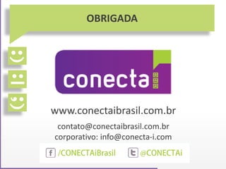 OBRIGADA
www.conectaibrasil.com.br
contato@conectaibrasil.com.br
corporativo: info@conecta-i.com
 