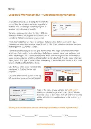 Variable Worksheet Intro Software Answer Key Your ed venture-into-robotics-10-lesson-plans-worksheets | PDF