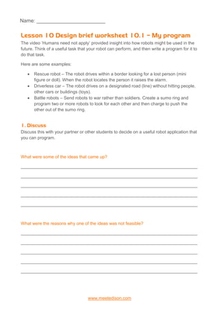 Your ed venture-into-robotics-10-lesson-plans-worksheets | PDF