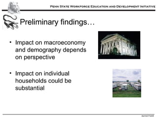 Preliminary findings… Impact on macroeconomy and demography depends on perspective  Impact on individual households could be substantial 