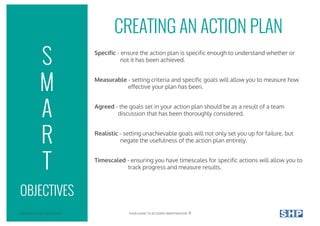 S
M
A
R
T
CREATING AN ACTION PLAN
Specific - ensure the action plan is specific enough to understand whether or
not it has been achieved.
Measurable - setting criteria and specific goals will allow you to measure how
effective your plan has been.
Agreed - the goals set in your action plan should be as a result of a team
discussion that has been thoroughly considered.
Realistic - setting unachievable goals will not only set you up for failure, but
negate the usefulness of the action plan entirely.
Timescaled - ensuring you have timescales for specific actions will allow you to
track progress and measure results.
COPYRIGHT © 2017 SOUTHALLS YOUR GUIDE TO ACCIDENT INVESTIGATION 11
OBJECTIVES
 