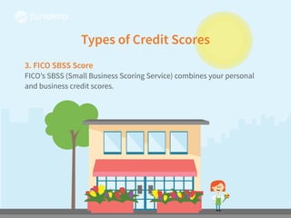 Types of Credit Scores
3. FICO SBSS Score
FICO’s SBSS (Small Business Scoring Service) combines your personal
and business credit scores.
 