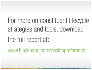 Follow these
strategies to
keep up with the
evolving constituent
lifecycle. . .
 