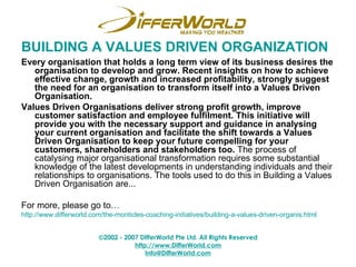 BUILDING A VALUES DRIVEN ORGANIZATION <ul><li>Every organisation that holds a long term view of its business desires the o...