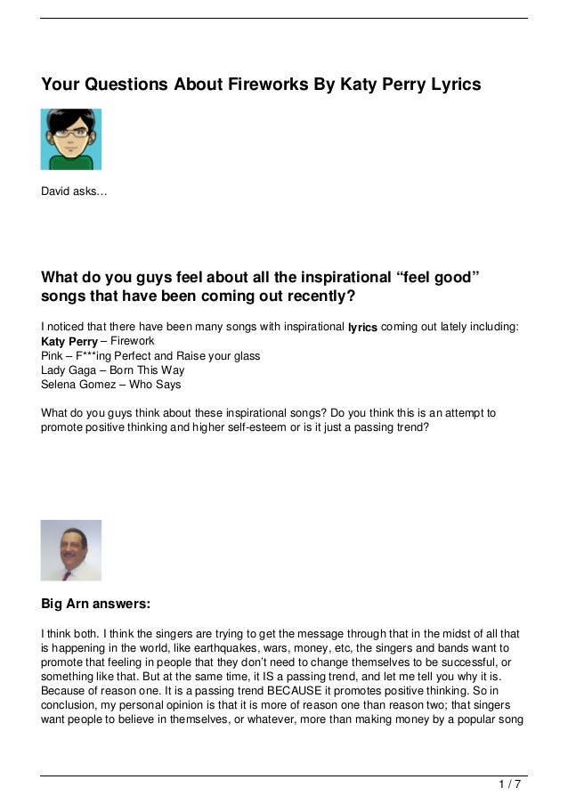 Your Questions About Fireworks By Katy Perry Lyrics Your Questions About Fireworks By Katy Perry Lyrics