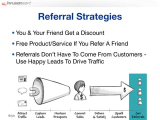 Referral Strategies
  • You & Your Friend Get a Discount
  • Free Product/Service If You Refer A Friend
  • Referrals Don’t Have To Come From Customers -
    Use Happy Leads To Drive Trafﬁc




@tylergarns
 