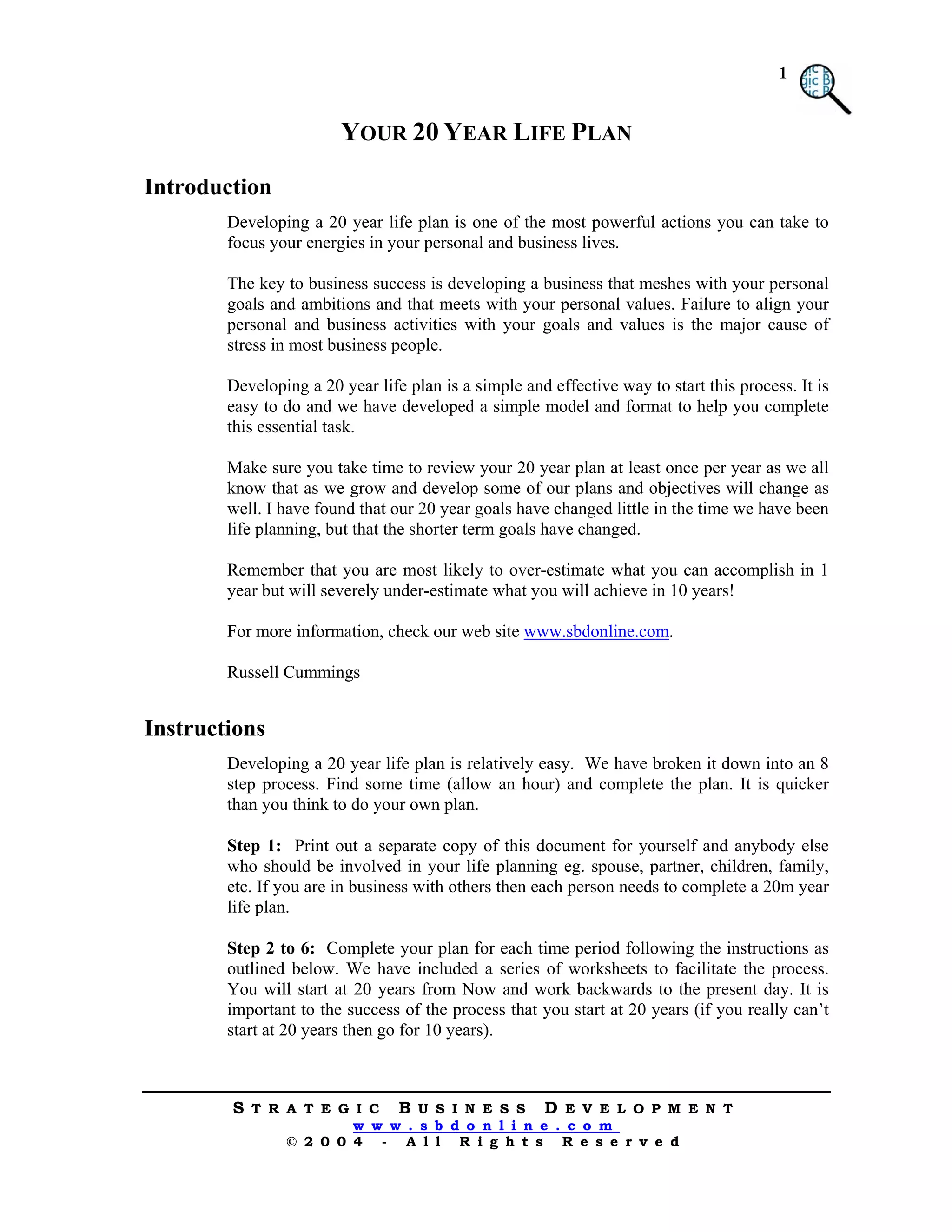 Your 20 Year Life Plan | PDF