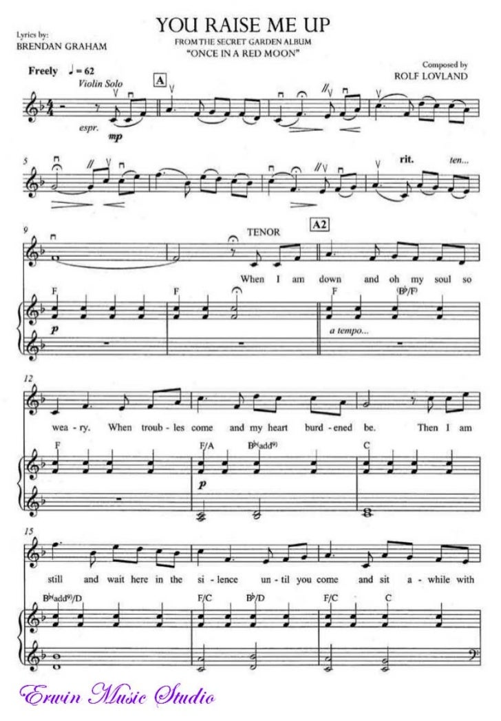 you raise me up piano violin you lift me up sheet music