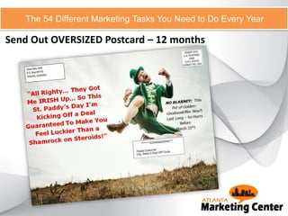 The 54 Different Marketing Tasks You Need to Do Every Year
Send Out OVERSIZED Postcard – 12 months
 