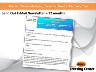 Send Out E-Mail Newsletter – 12 months
The 54 Different Marketing Tasks You Need to Do Every Year
 