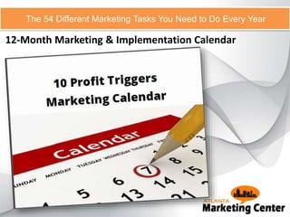12-Month Marketing & Implementation Calendar
The 54 Different Marketing Tasks You Need to Do Every Year
 