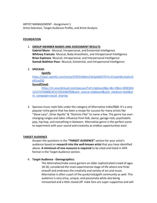 Artist Portfolio Analysis and One Year Goal Sheet | PDF