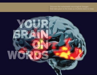 YOUR
BRAIN
ON
WORDS
Discover the remarkable neurological changes
that take place in the brain as students learn to read.
 