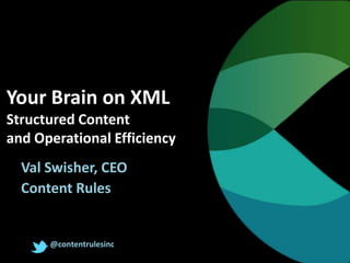 Your Brain on XML
Structured Content
and Operational Efficiency
Val Swisher, CEO
Content Rules
@contentrulesinc
 