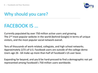 4  ::  Facebook and Your BusinessWhat is Facebook?____________________________________________________________________________________________________________________________________________FACEBOOK CAN BE …difficult to navigate