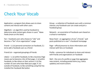 overwhelming and time consuming---But, armed with the right knowledge and metrics, it is possible. We will walk you through what you need to know to get started with using Facebook for marketing to drive real business results. 