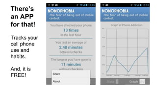 There’s 
an APP 
for that! 
Tracks your 
cell phone 
use and 
habits. 
And, it is 
FREE! 
 