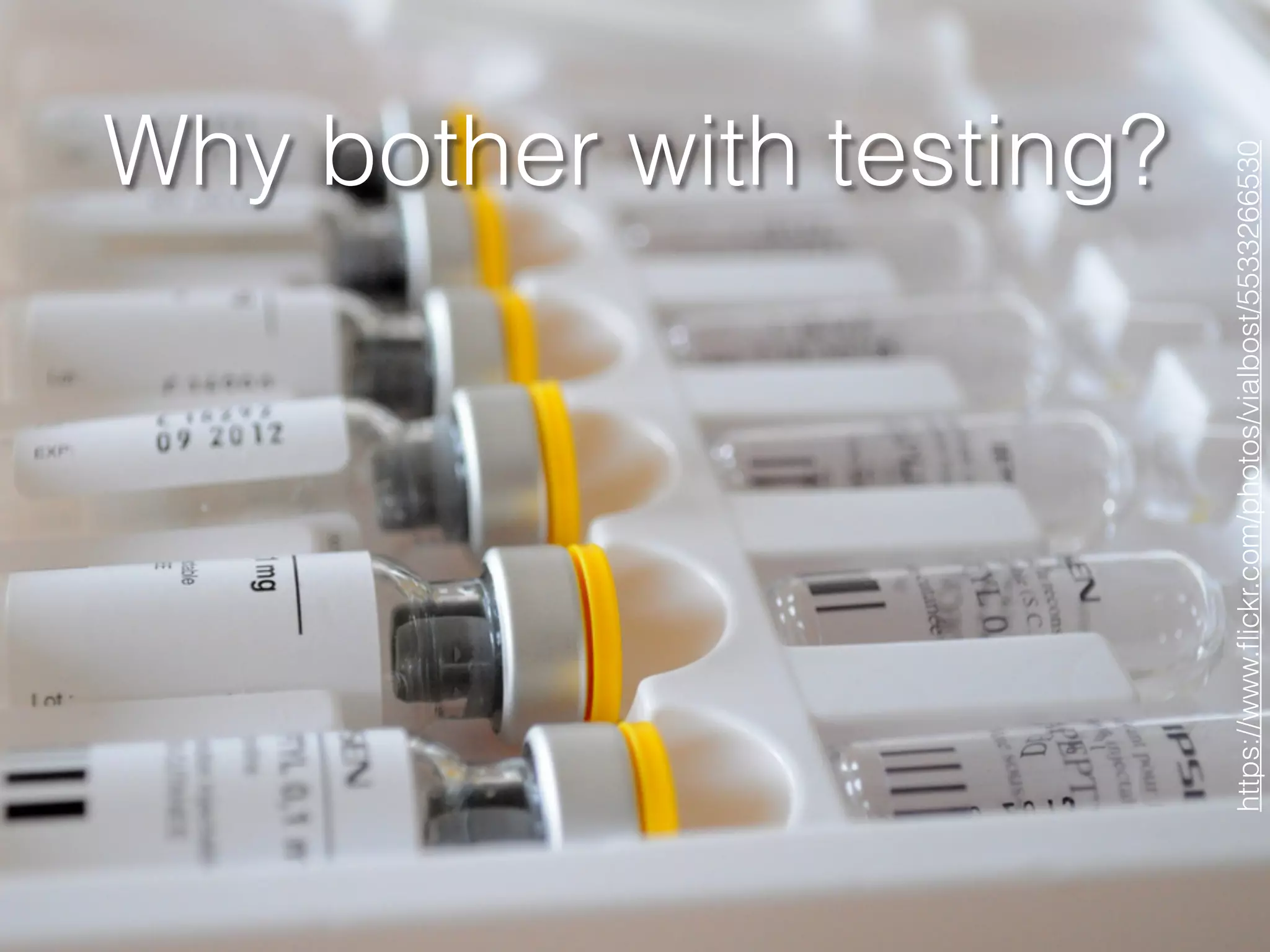 Why bother with testing?
https://www.ﬂickr.com/photos/vialbost/5533266530
 