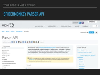 YOUR CODE IS NOT A STRING
SPIDERMONKEY PARSER API
 