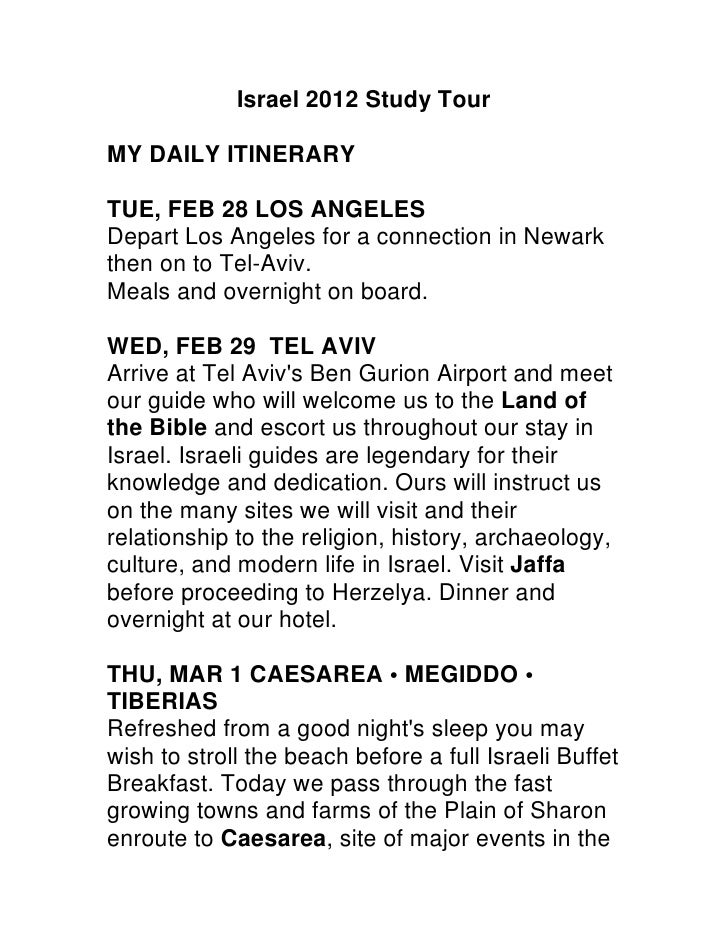 your daily itinerary for israel 2012 2 daily itinerary