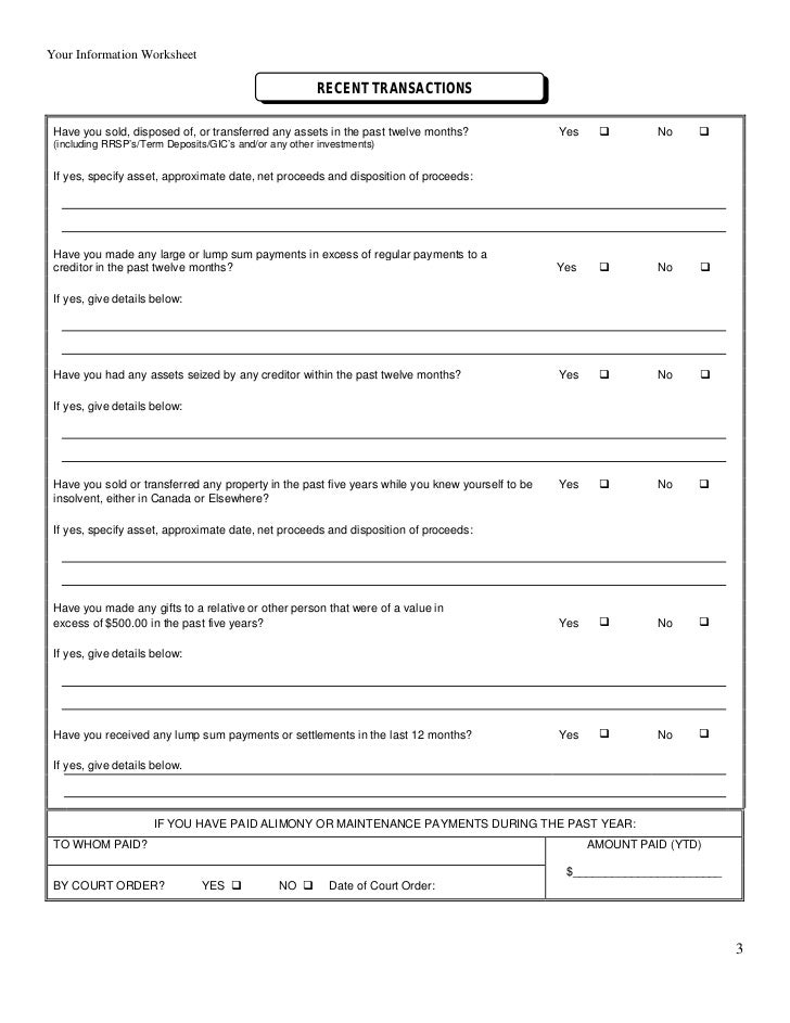 Your Debtor Information Worksheet
