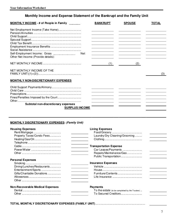 Printables Bankruptcy Worksheet your debtor information worksheet 7 worksheet