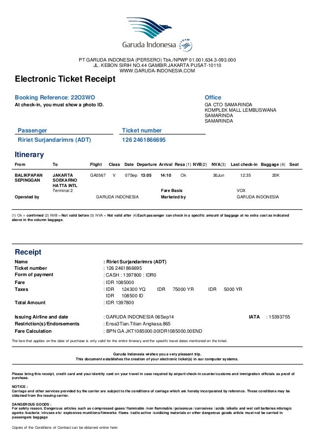 Your electronic ticket receipt