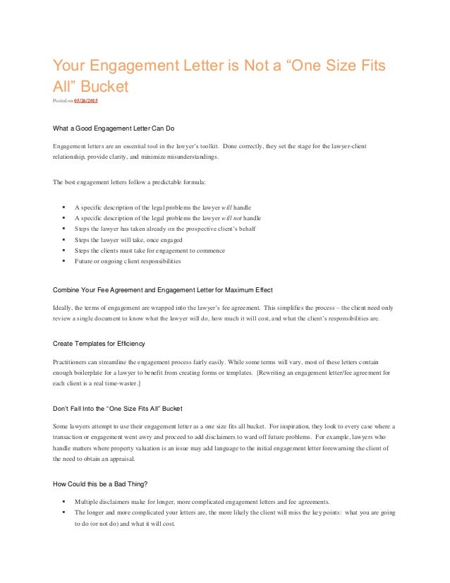 your engagement letter is not a one size fits all bucket engagement letter lawyer