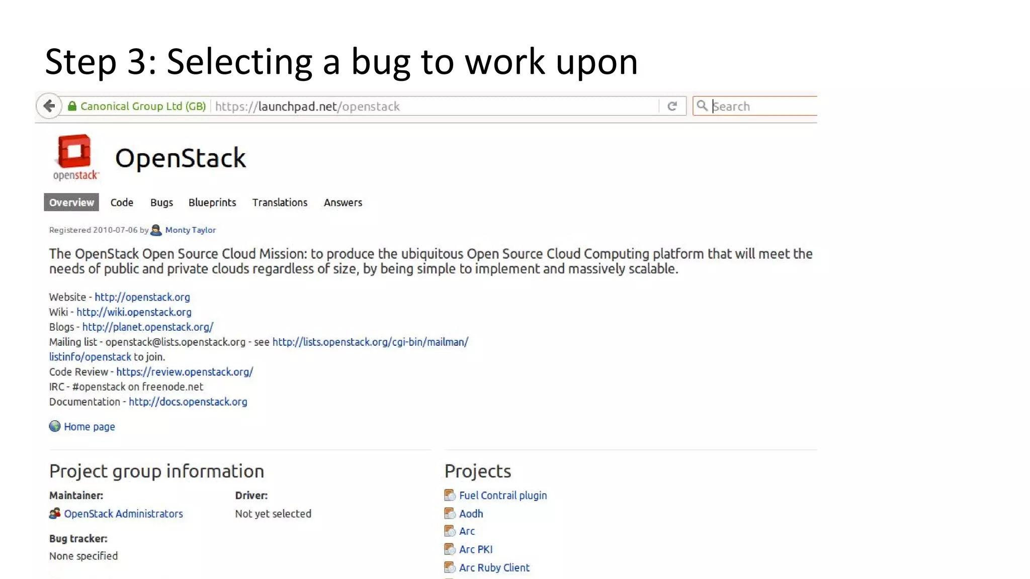 Step 3: Selecting a bug to work upon
 
