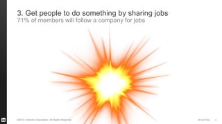 #STAFFING 
©2013 LinkedIn Corporation. All Rights Reserved. 
9 
3. Get people to do something by sharing jobs 
71% of members will follow a company for jobs  