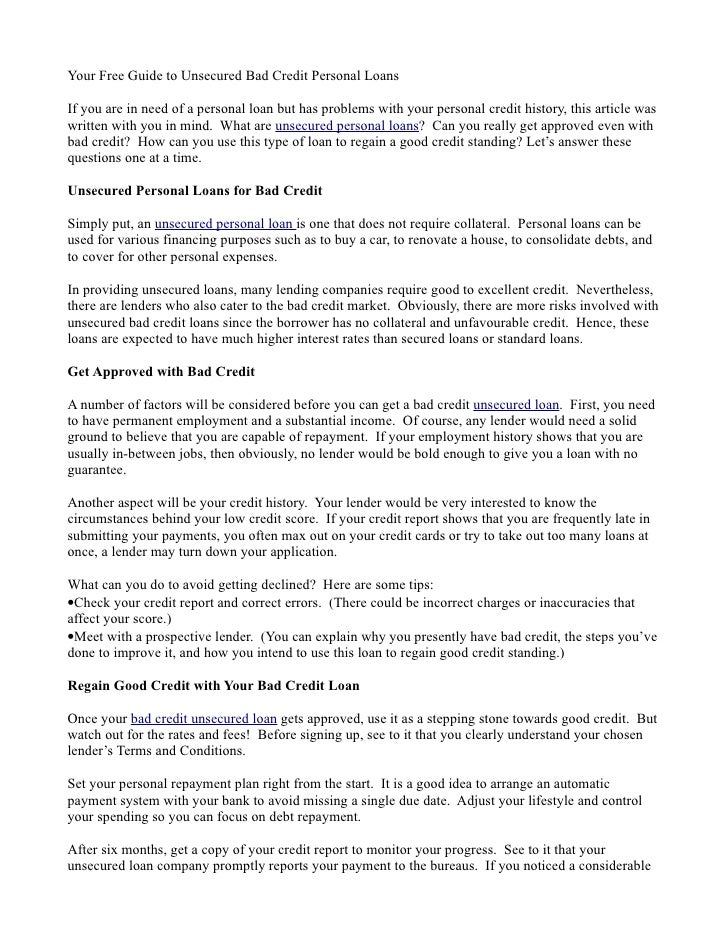 your free guide to unsecured bad credit personal loans free personal employment history