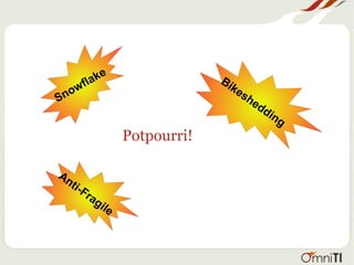 Potpourri!
Anti-Fragile
Snowflake Bikeshedding
 