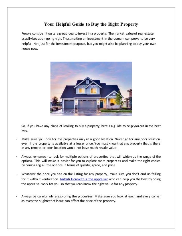 Your Helpful Guide To Buy The Right Property Naftali Horowitz Appraiser