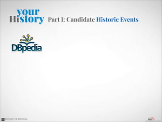 Part I: Candidate Historic Events

select	
  ?concept	
  	
  
where	
  {	
  	
  
	
   ?concept	
  rdf:type	
  dbpedia-­‐ow...