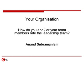 Your Organisation How do you and / or your team members rate the leadership team? Anand Subramaniam 