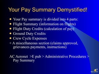 Air Canada Component of CUPE Educational Series - Your Pay Summary & Meal Expense Allowances