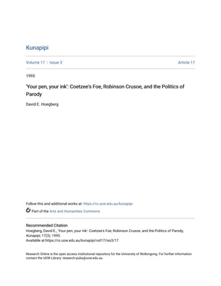 Your pen your ink coetzees foe robinson crusoe and the pol PDF 