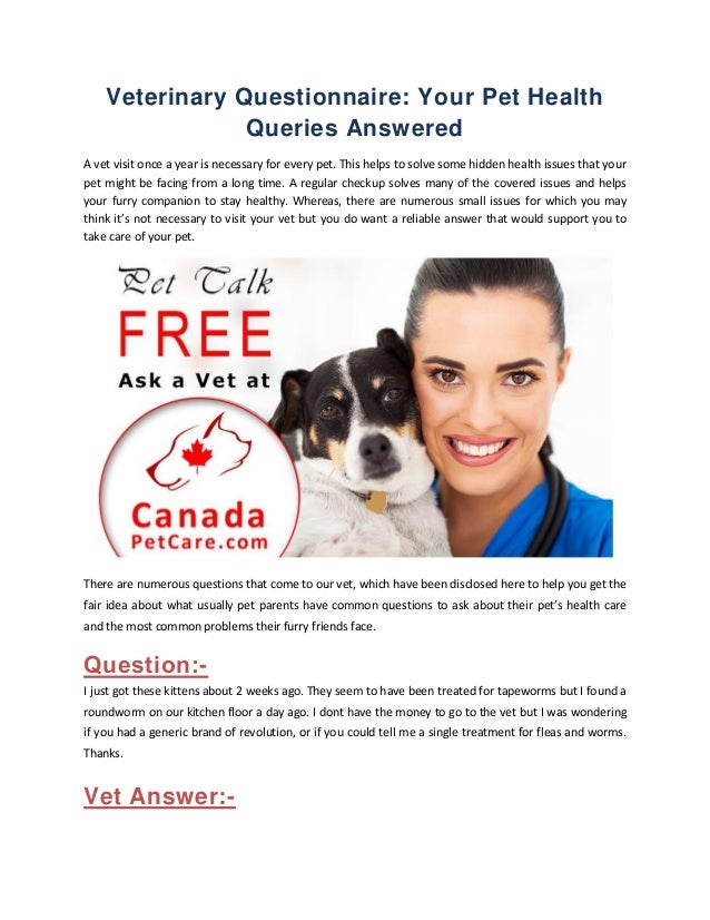 Veterinary Questionnaire Your Pet Health Queries Answered