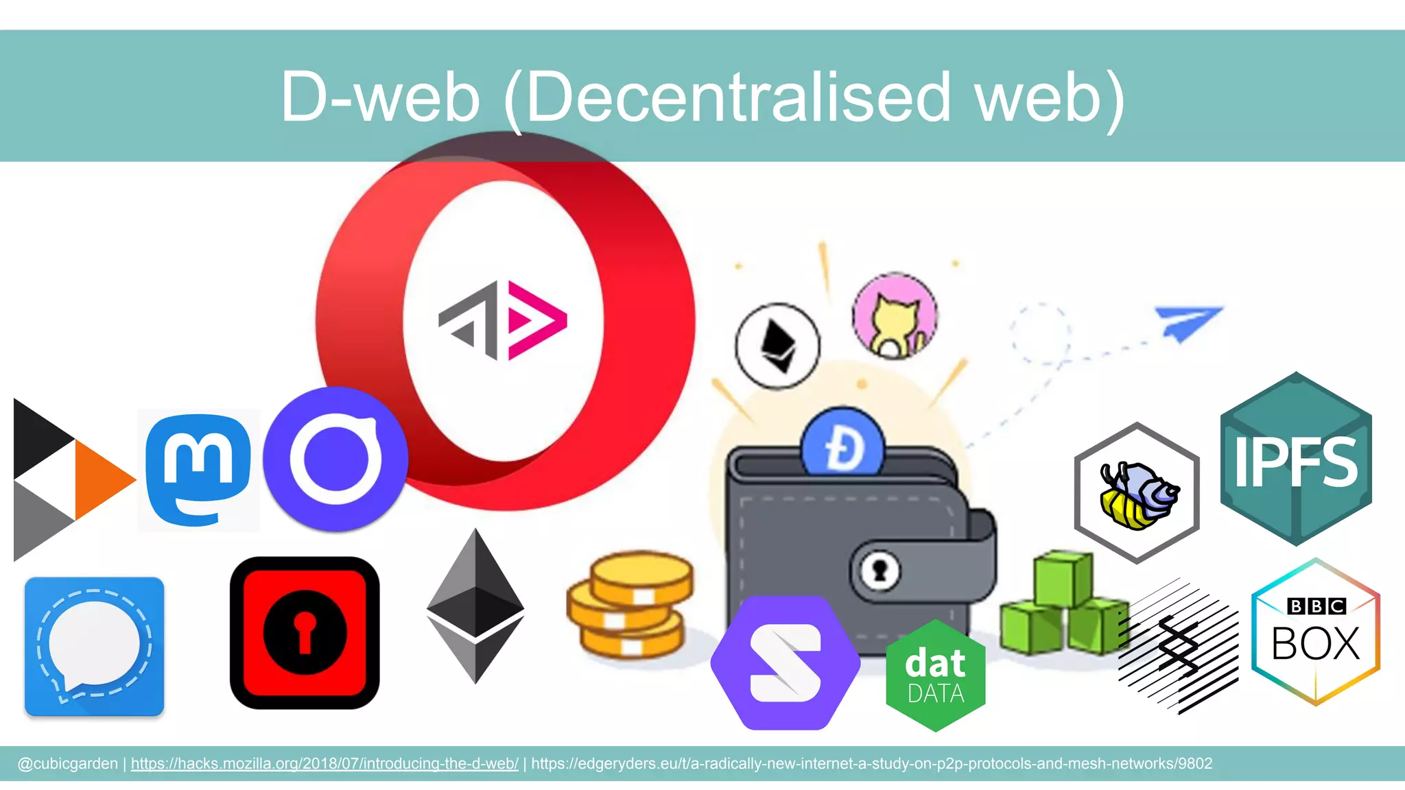 D-web (Decentralised web)
@cubicgarden | https://hacks.mozilla.org/2018/07/introducing-the-d-web/ | https://edgeryders.eu/t/a-radically-new-internet-a-study-on-p2p-protocols-and-mesh-networks/9802
 