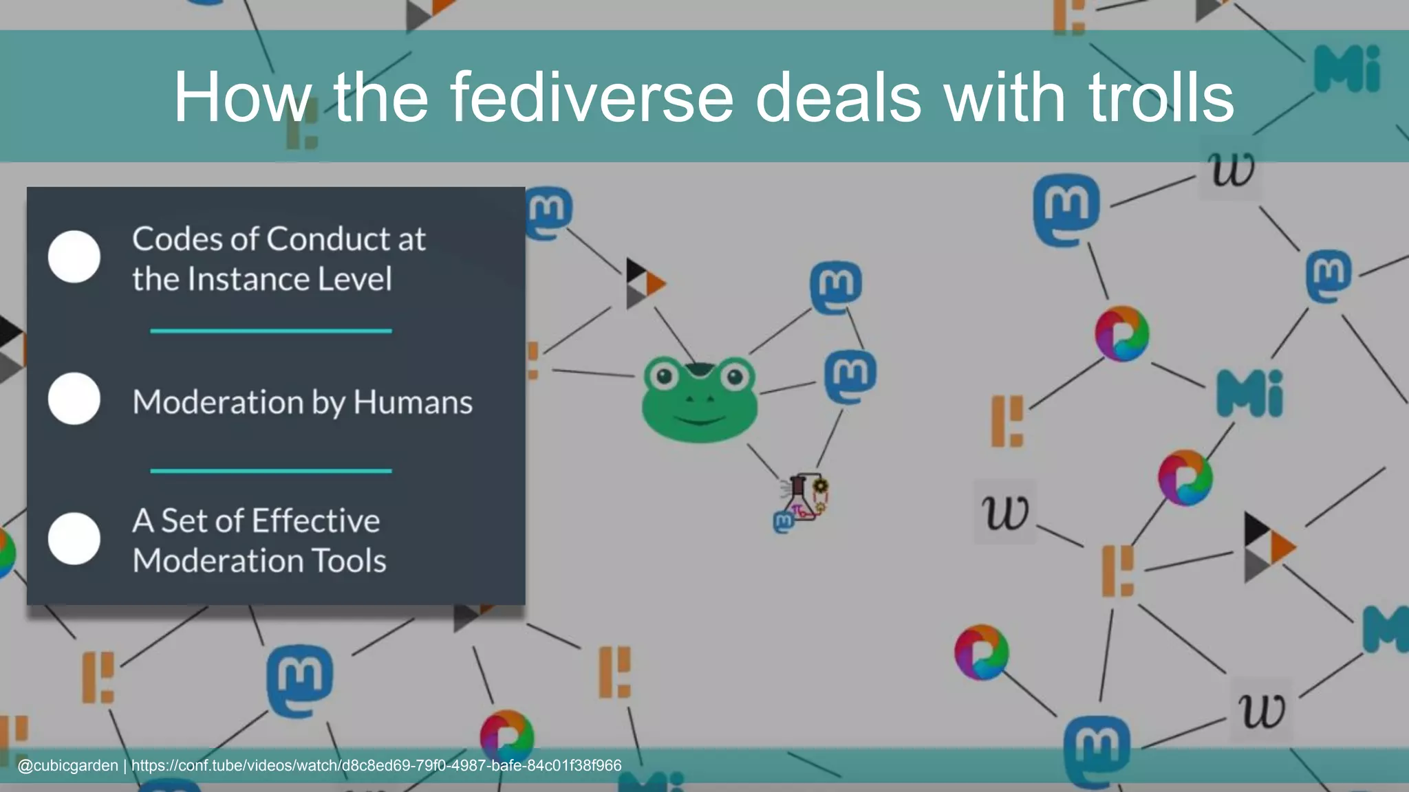 How the fediverse deals with trolls
@cubicgarden | https://conf.tube/videos/watch/d8c8ed69-79f0-4987-bafe-84c01f38f966
 